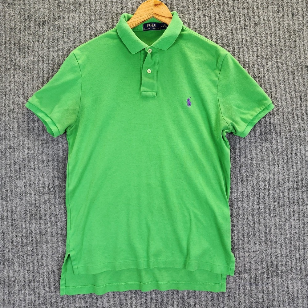 Polo Ralph Lauren Polo Shirt Mens Medium Green Short Sleeve Cotton Purple Pony